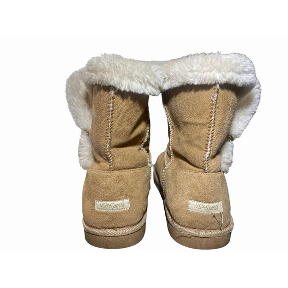 Fur lined suede button closure 7 winter snow ankle boot Y2K - Picture 3 of 7